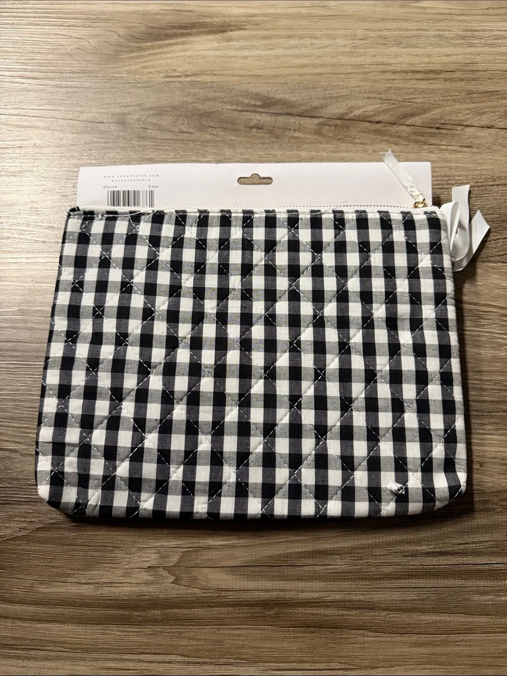 Small Beige & Large Black Gingham Pouch Set